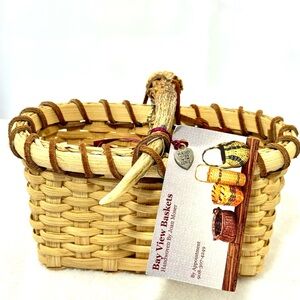 Basket Antler Handle Rawhide Trim Ranch Resort Eclectic Handmade Maine Gift NWT